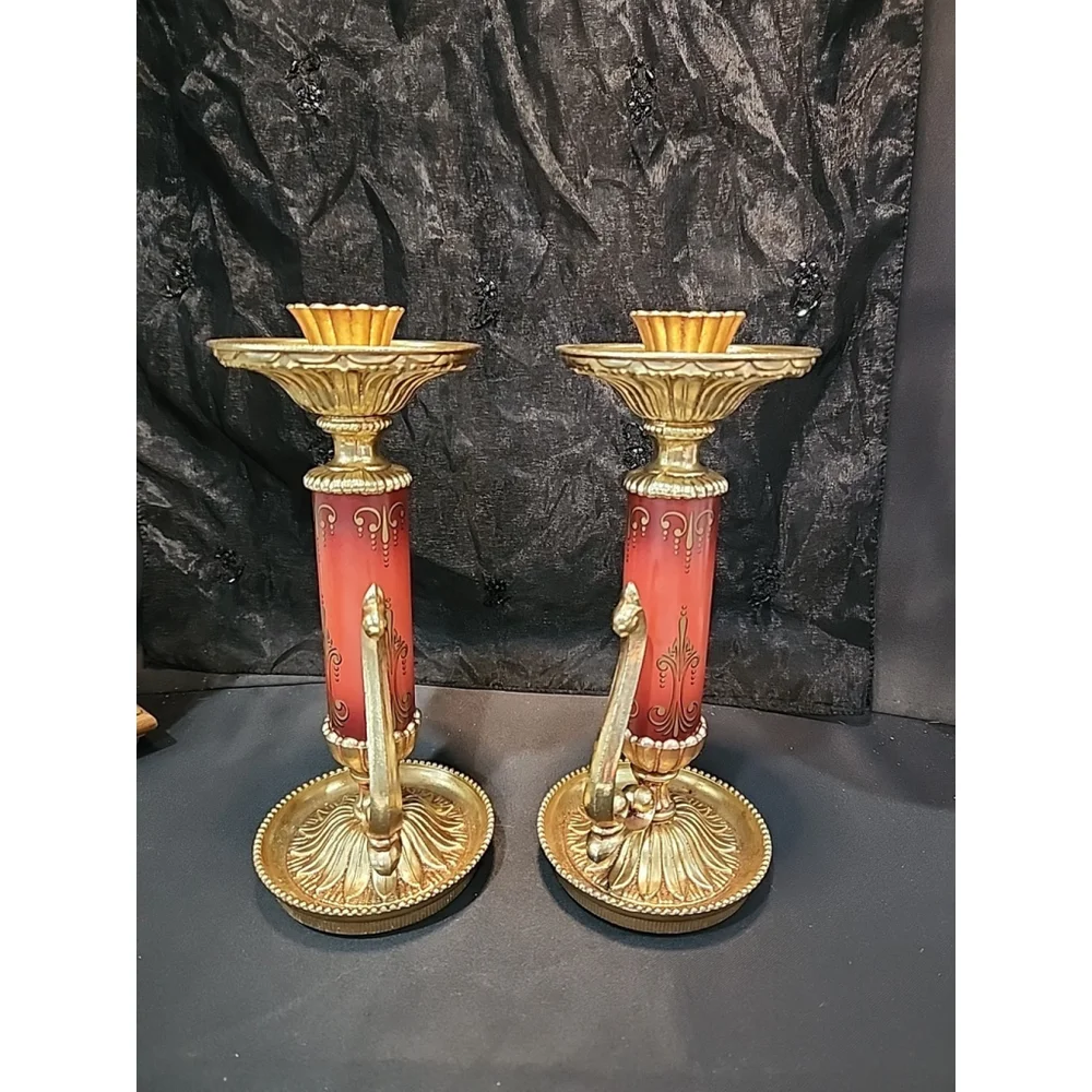 Vintage Dilly Gilt Candle Holders Made In USA Red Patina 10